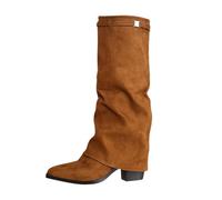 Bottines Femme Cuir Boucle Décorative Bout Pointu Mi-Mollet Chaussures Montantes Élégantes Style Vintage Automne Hiver