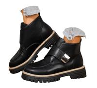 Bottines Femme Cuir Synthétique Semelle Épaisse à Boucle Métallique | Bottines en cuir synthétique avec fermeture velcro pratique. Semelle épaisse antidérapante pour confort optimal