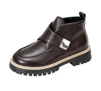 Bottines Femme Cuir Synthétique Semelle Épaisse à Boucle Métallique | Bottines en cuir synthétique avec fermeture velcro pratique. Semelle épaisse antidérapante pour confort optimal