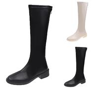 Bottines Femme Cuir Talon Carré, Bottes Mollets Tres Fins Grande Taille, Bottine Fermeture Eclair Botte Couleur Unie Polyvalent Boot Bout Rond Chaussure Imperméable Bottes Longues À Enfiler Botte