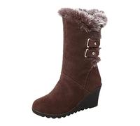 Bottines Femme Cuir Talon Compensé Bottine Fourrées Chaud Botte Hiver Chic 2025 Nouveau Boot Mi Mollet Chaussure Plateforme Antidérapante Bottine Bottes Plateforme Mi-Mollet pour Femme Bout Rond