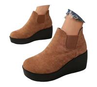 Bottines Femme Décontractées en Daim Rétro avec Talon Compensé Bas pour un Style Quotidien Confortable et Élégant (Brown, 40)