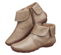 Bottines Femme en Cuir, Bottines Classiques à Fermeture Éclair Latérale, Chaussures Confortables Semelle Plate pour Allure Stylée Quotidienne, Bottines à Coutures Détaillées - Idéales pour le Travail