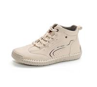 Bottines Femme en Cuir - Couture Apparente, Basket Montante à Lacets, Bout Rond Fermé, Baskets Sneakers Tige Mi-Haute, Semelle Souple Antidérapante pour Running, Sport, Ville et Quotidien