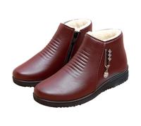 Bottines Femme en Cuir Plates Bottes Courtes d'Hiver Doublure Chaude Peluche Fermeture Éclair Semelle Antidérapantes Décoratifs Chaussures Confortables Hiver Automne 40