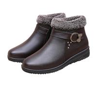 Bottines Femme en Cuir Plates Bottes Courtes d'Hiver Doublure Chaude Peluche Fermeture Éclair Semelle Antidérapantes Chaussures Femme Confortables Hiver Automne 38
