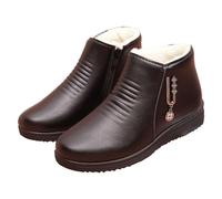 Bottines Femme en Cuir Plates Bottes Courtes d'Hiver Doublure Chaude Peluche Fermeture Éclair Semelle Antidérapantes Décoratifs Chaussures Confortables Hiver Automne 40