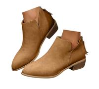 Bottines Femme en Daim Simili, Demi - Bottes Chaussures à Talon Bas Confortables avec Motifs Perforés, Style Boho Chic Slip - On Idéal pour la Saison Automne, Mocassins Bottines Mode et Pratiques