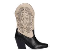 Bottes de type santiags en peau noire et off-white ornées d'une broderie pour femme herlev