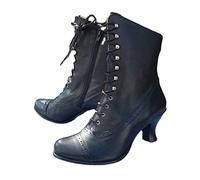 Bottines Femme Gothiques Vintage en Cuir PU Bottes Victoriennes Pointues à Talon Bas avec Fermeture Éclair,Style Steampunk Punk Décontracté pour Costume Fête,Ankle Boots