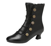 Bottines Femme Gothiques Vintage en Cuir PU Bottes Victoriennes Pointues à Talon Bas avec Fermeture Éclair,Style Steampunk Punk Décontracté pour Costume Fête,Ankle Boots