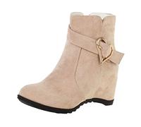 Bottines Femme Grande Taille Compensées en Nubuck Rétro avec Boucle De Ceinture Talon Haut Et Fermeture éclair Bottes Courtes élégantes Et Chic Boots Chaussures 38 Beige
