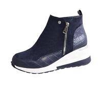 Bottines Femme Grande Taille Compensées Sport Randonnée Bottes Courtes Chaussures Chaudes Bottes De Ski Extérieur Antidérapant Coupe-Vent Boots Automne Hiver 40 Bleu