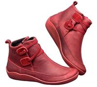 Bottines Femme Grande Taille Plates Rétro Cuir Bottes Courtes Tendance élégantes Chic Léger Confortables Antidérapant Boots Chaussures Automne Hiver 39 Rouge