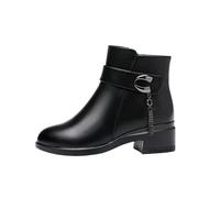 Bottines Femme Grande Taille Talon Haut Cuir Bottes Courtes Mode Chic et Elegant Boots Extérieur Antidérapant Léger Automne Hiver Chaussures Femme 34 Noir