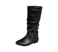 Bottines femme Hautes Genoux Cuir Verni Glossy Femmes Bottes Cowboy daim Couleur unie Bottes pour femme Tige large Travail Confortable Fashion Dame Bottes Chaudes Imperméables Casual