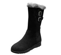 Bottines Femme Hiver Chic Bottes De Neige Femme Fourrure Bottine Antidérapante Botte avec Sangle De Boucle Boot Bout Rond Chaussure Couleur Unie Bottine Hiver Chaud Botte Grande Taille Boot