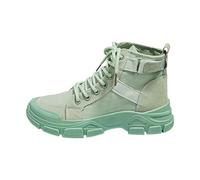 Bottines Femme Lacets Bottes Courtes de Randonnée Respirantes Montantes Toile Chaussures avec Semelles Antidérapantes Bout Rond Légères Automne Hiver Chaussures Femme (Green, 39)