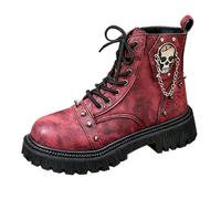 Bottines Femme Lacets Bout Rond Plateforme Rétro Bottes Courtes Gothiques Punk en Cuir Semelle Épaisse Chunky Antidérapante Légères Chic Chaussures Femme Automne Hiver 41