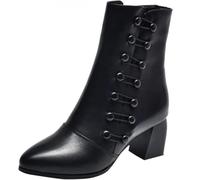 Bottines Femme Mode Cuir Talon Carré Bout Pointu Vintage Britannique Bottes Courtes à Talons Coupe-Vent Boots Chaussures Élégantes Confortables