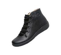 Bottines Femme orthopédique Confortable Antidérapant Chaussures Cuir souple Vintage Flat Lacets Courtes Bottes Automne Hiver Mode Casual Ankle Boots Bout Rond Bottes à cheville avec fermeture éclair
