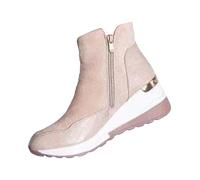 Bottines Femme Patchwork Cuir Tendances Sport Bottines Courtes Grande Taille Chaudes Compensées Légères Antidérapant Chaussures Confortables