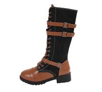 Bottines Femme Plateforme Bicolore Lacets Trois Boucles Talon Carré