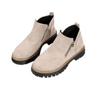 Bottines Femme Plateforme Bout Rond Bottines Courtes en Daim Similicuir Style Britannique Fermeture Éclair Antidérapant Légères Elegant Boots Automne Hiver (Beige, 40)