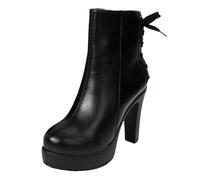 Bottines Femme Plateforme Talon Haut Bottines Courtes en Similicuir Bout Rond Fermeture Éclair Bottes Courtes Elegant Boots Automne Hiver Chaussures Femme (Black, 37)