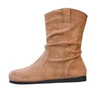 Bottines Femme Plates Bout Rond Bottes Courtes en Daim Similicuir Confortables Bottes-Mollet Antidérapant Légères Automne Hiver Boots Chaussures Femme (Khaki, 37)