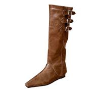 Bottines Femme Plates Cuir Bottines Femme Bout Pointu Bottes Longues À Enfiler Bottine Décontracté Large Botte Couleur Unie Boot Automne Hiver Chaussure Western Cowboy Bottine Grande Taille Boot