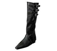 Bottines Femme Plates Cuir Bottines Femme Bout Pointu Bottes Longues À Enfiler Bottine Décontracté Large Botte Couleur Unie Boot Automne Hiver Chaussure Western Cowboy Bottine Grande Taille Boot
