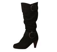 Bottines Femme Talon Aiguille Bottine Avec Sangle De Boucle Botte Bout Rond Bottes Décontracté Large Boot Couleur Unie Polyvalent Chaussure Automne Hiver Boot Cuissarde Haute Femme Grande Taille