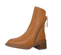 Bottines Femme Talon Bas Bout Pointu Bottines Courtes en Similicuir Fermeture Éclair Style Britannique Elegant Boots Automne Hiver Extérieur Antidérapant Bottes Courtes (Brown, 37)