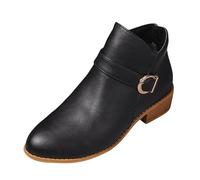 Bottines Femme Talon Carré Bout Pointu Bottines Chelsea Rétro Elegant Grande Taille Bottes Courtes en Similicuir Boucle De Ceinture Fermeture Éclair Boots Automne Hiver Chaussures Femme (Black, 42)