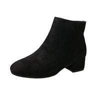 Bottines Femme Talon Carré Nubuck Rétro Zippé Bottes Courtes Chic et Elegant Extérieur Antidérapant Automne Hiver Léger Bottes Mollets Chaussures 39 Noir