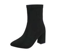 Bottines Femme Talon Haut Bout Pointu Bottes Courtes en Daim Similicuir Rétro Élastiques Antidérapant Bottes-Mollet Automne Hiver Elegant Boots Confortables (Black, 35)