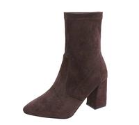 Bottines Femme Talon Haut Bout Pointu Bottes Courtes en Daim Similicuir Rétro Élastiques Antidérapant Bottes-Mollet Automne Hiver Elegant Boots Confortables (Coffee, 41)