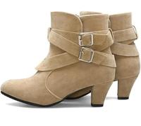 Bottines Femmes Automne Hiver Slip-on Bottines Vintage Suede Bottes Courtes Bottines Mode avec Boucle Loisirs Bottes De Neige Elégants Talons Hauts Bottines, Beige, 3.5 UK
