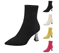 Bottines femmes avec talon pointu - Bottines à enfiler talon entonnoir bottes courtes tricot ankle boots élégantes confortables bottines femmes slip-on bottines chaussettes talons hauts festif