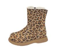Bottines Filles Plates Imprimé Léopard Mode Bottes De Neige Confortables Enfants Chaussures Hiver Chaud Coton Antidérapant léger Bottes Courtes (Khaki, 32 Big Kids)