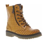 Bottines fourrées en simili cuir de croco jaune à semelle plate à talon décroché bas et à lacets et zip latéral 33