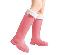 Bottines Fourrées Femme, Antidérapant Impermeable Randonnées Bottine Travail Confortable Jardinage Chaussures Pluie Extérieur Caoutchouc Bottes, Pink, 37-38