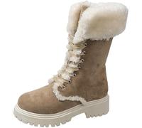 Bottines Fourrées Femme Remonte Botte Femme Plateforme Haut Large Mollet Large Bottine À Lacets Bottes Couleur Unie Boot Automne Hiver Chaud Chaussure Antidérapante Bottine Moumoute Chaud Boot
