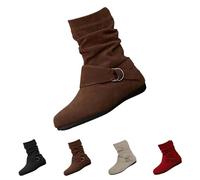 Bottines froncées pour femme, bottes plates en faux daim avec sangle à boucle en métal, chaussures confortables à fermeture éclair latérale pour les sorties décontractées, le w nd et les
