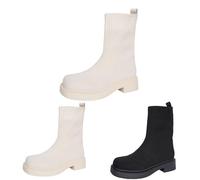 Bottines hautes élégantes pour fête, demi-tige, militaires, originaux, bottines à talons bas et larges bottines antidérapantes vintage sans lacets pour l'hiver et l'automne, blanc, 42 EU