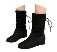 Bottines hautes pour femme - Bottines simples pour femme - Bottes d'hiver unies - Chaussures de loisirs - Surélévation intérieure - À enfiler - Avec fourrure synthétique, Noir , 37 EU