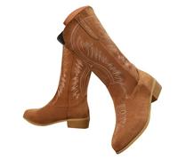 Bottines hautes pour femme en cuir de fête originales Chaussures mollet Chelsea élégantes bottines larges antidérapantes Bottines confortables vintage sans lacets pour hiver, automne, printemps, Café