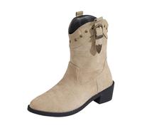 Bottines hautes rétro élégantes et originales pour femme Chelsea Mode Boots Talon bas Confortables Bottines à tige large Fête Bottines en daim pour l'hiver automne printemps, Kaki, 37 EU