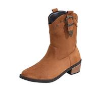 Bottines hautes rétro élégantes et originales pour femme Chelsea Mode Boots Talon bas Confortables Bottines à tige large Fête Bottines en daim pour l'hiver automne printemps, marron, 38 EU